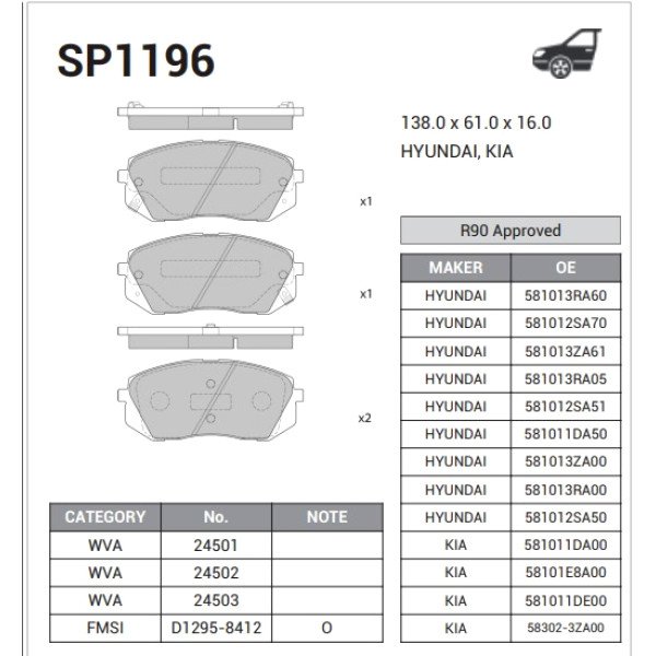 Break Pad Front for SPORTAGE SP1196-JS24501