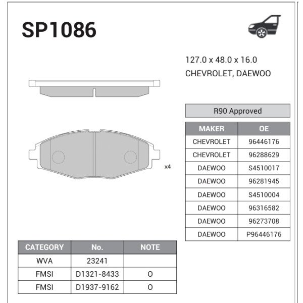 Break Pad Front For Lanos - Matiz SP1086-JS23234