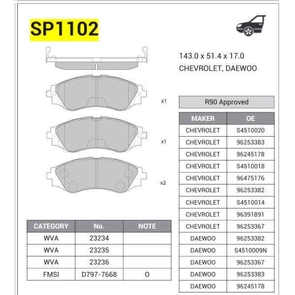 Break Pad Front For Nubaira 2- leganza- Optera- New Aveo SP1102-JS23234