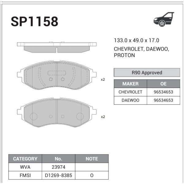 Break Pad Front For Aveo -NUBERA 1 - SP1158-JS23974