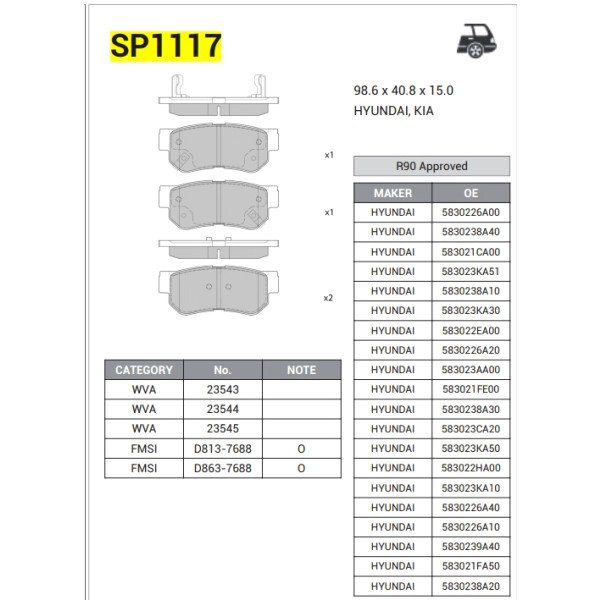 Break Pad Rear For Elentra HD(2005-2011), Getz(2002-2009) SP1117-JS23543