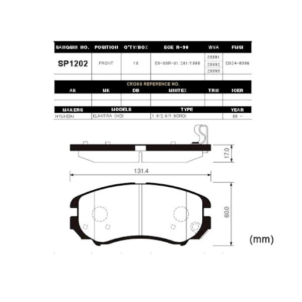 Break Pad Front FUJETA For Elentra HD -KIA Soul - Chery Tigo SP1202