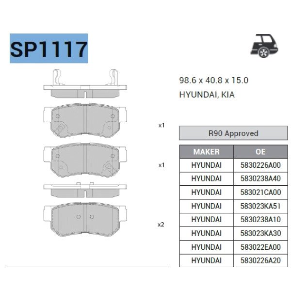 Break Pad Rear For Elentra HD(2005-2011), Getz(2002-2009) SP1117-JS23543