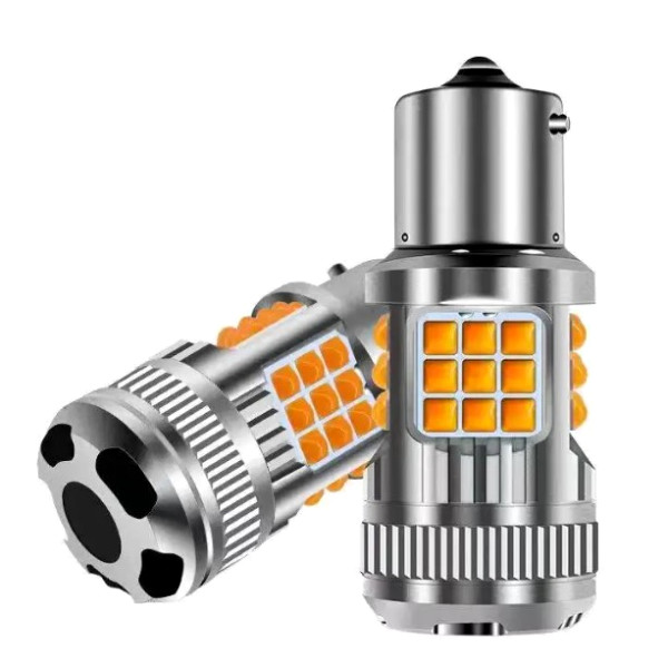 ٍSet of 2 LED lamps 1 paul for stopping with orange color light and colling fan base P21W