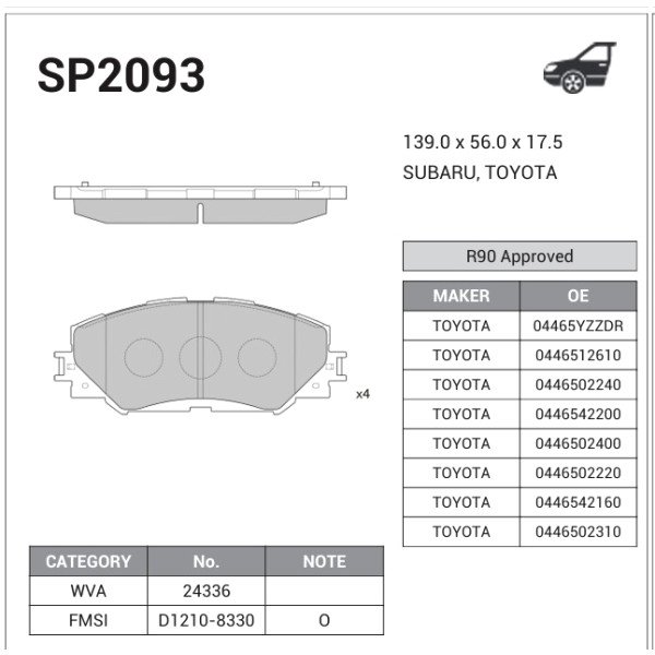 تيل فرامل امامي سيراميك كورولا خليجي 2008 SP2093 - NB24336