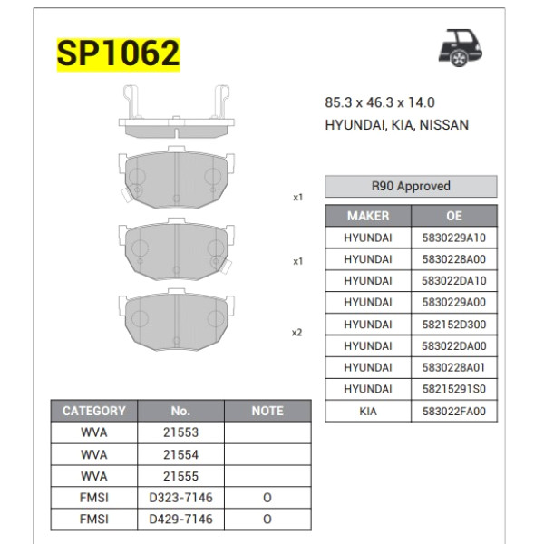 Rear Break Pads for Elentra XD- Cerato 2004-2009