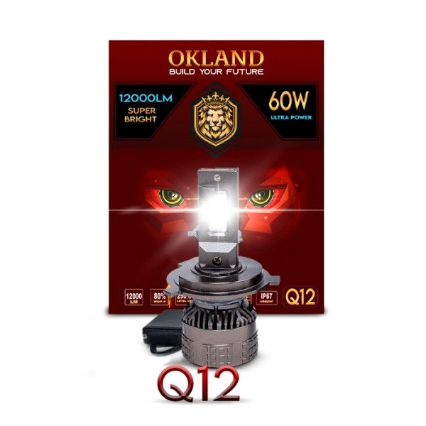 OKLAND Headlight LED SET 60 WATT 12000 Lumens Q12-H4 V2