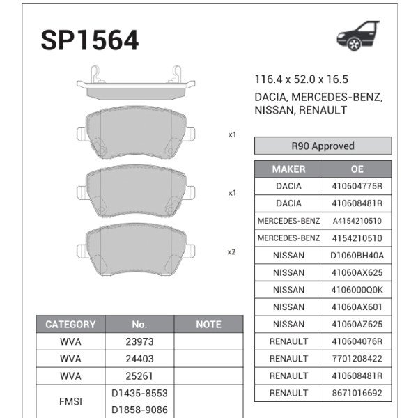 Break Pad Front HI-TECK For N17 SP1564