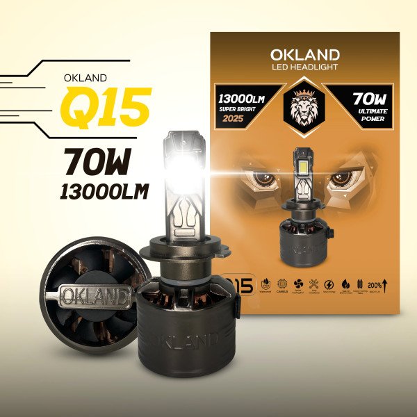 OKLAND Headlight LED SET 70 WATT 13000 Lumens Q15-H7 V2